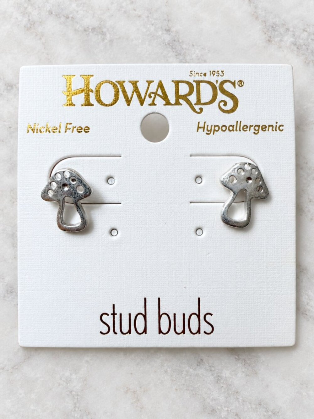 Howard’s Stud Buds Silver Mushroom Earrings NWT